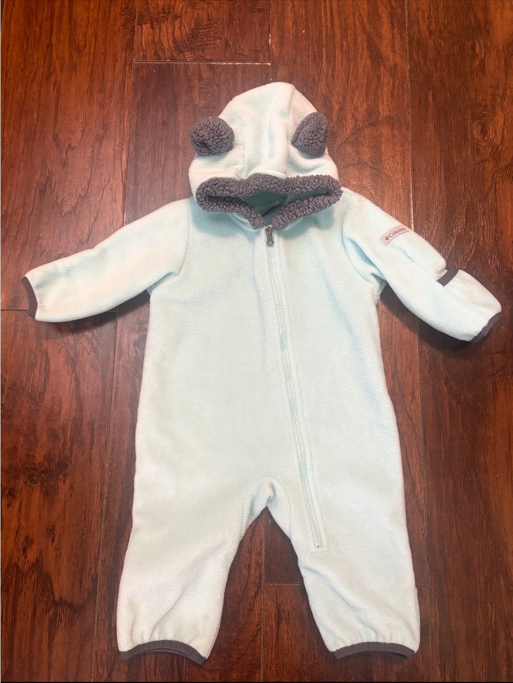 Columbia Mint Green Fleece Hooded Baby One-Piece 6-12 months Footless